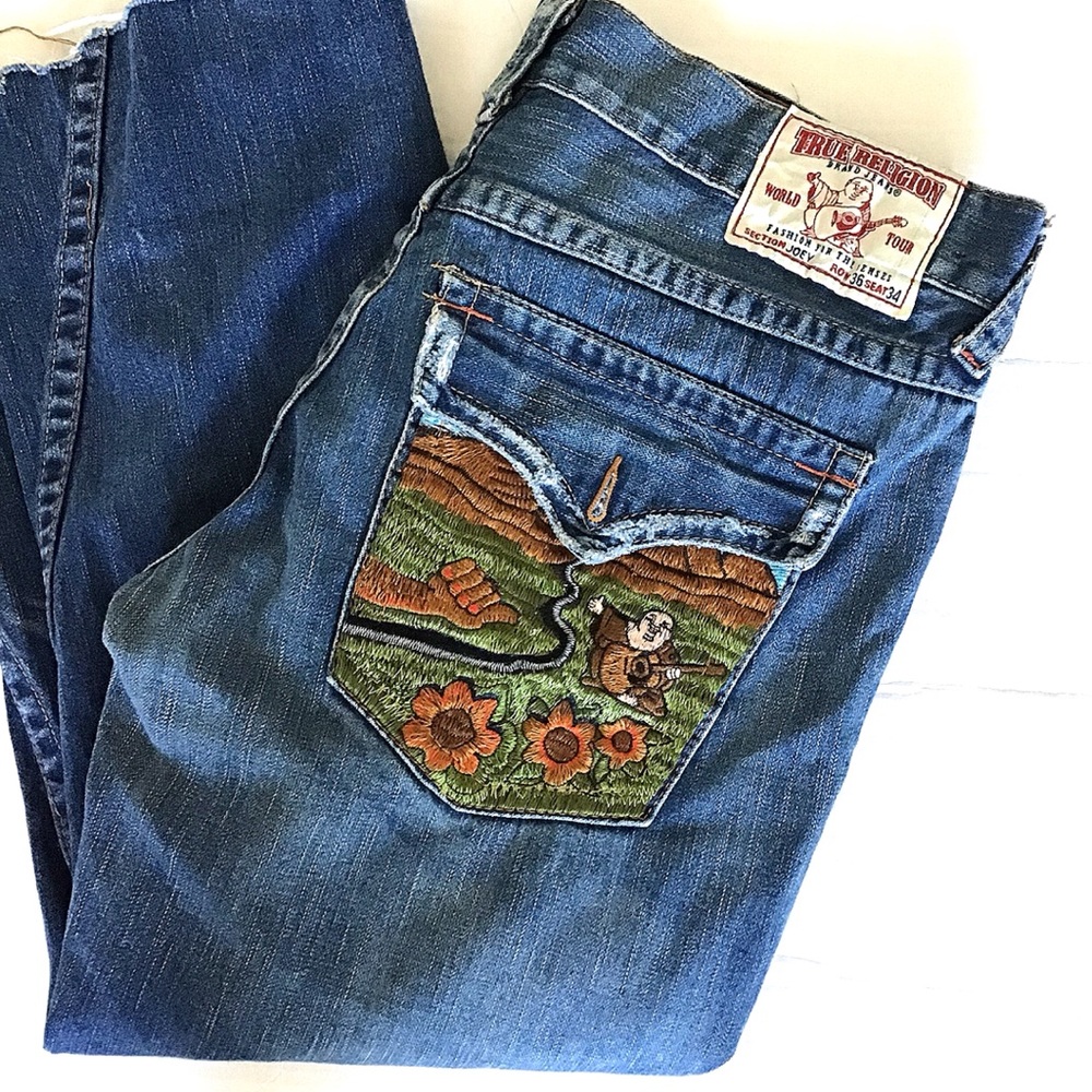 True Religion Embroidered Plus Size Raw Hem Jeans